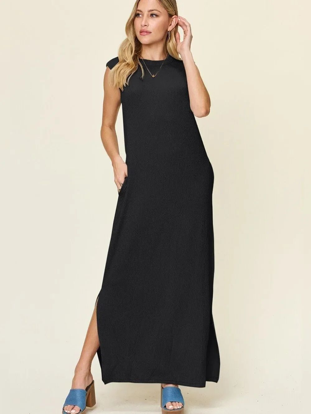 Sleeveless Black Maxi Dress with Side Slit